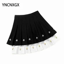 

Fashion Style Women Skirt Solid Color Sexy High Waist Embroidery Craft A-Line Skirt Elastic Waist Pleated