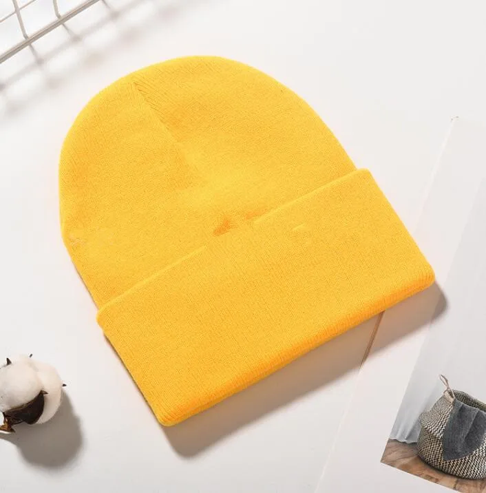 Yellow Мужская и женская однотонная шапочка для девочки и мальчика, теплая зимняя шапка унисекс, короткие шапки для рыбалки, неоновые, желтые, зеленые, оранжевые шапочки, розовая шапка - Color: Yellow