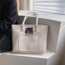 Женская Большая вместительная милая сумка с принтом кота, Корейская дикая модная сумка на плечо, женские сумки для мамы, сумки для пригорода