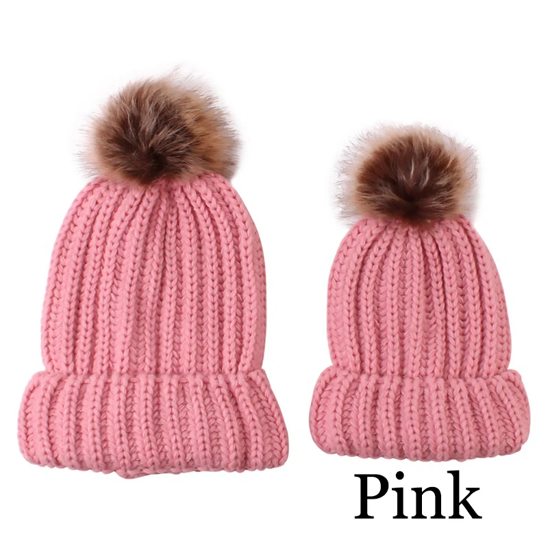 pink YEABIU/Новинка года; зимняя теплая шапка для маленьких девочек с помпоном; плотная Вязаная хлопковая шапка для мальчиков; однотонная шапка для отдыха на открытом воздухе для взрослых и женщин - Цвет: pink