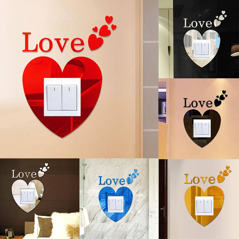 

Acrylic Mirror Reflective Switch Stickers Love Socket Protection Switch Cover Wall Stickers For Kids Couple DIY Home Decoration