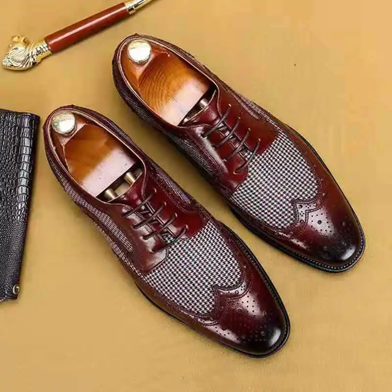 New Vintage Fashion Men Shoes Formal Dress Casual Leather Shoes Business Wedding Loafers Designer Brogue Office