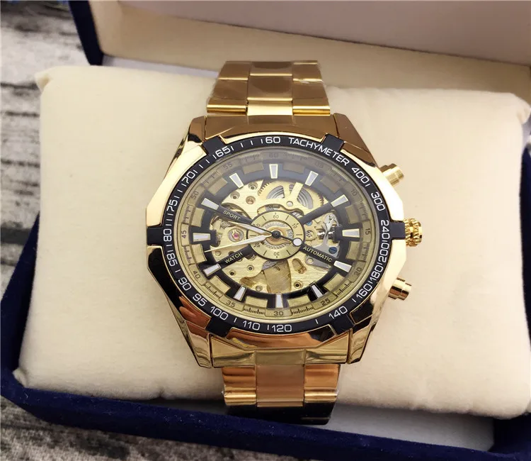 

Winner Genuine Product Fully Hollow out Men Fully Automatic Analog Watch Men's Automatic Analog Watch Steel Belt