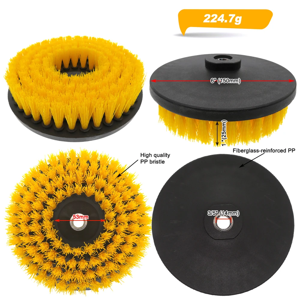 6-Zoll-Elektro-Hohlreinigungsbürste für Teppiche, Glas, Autoreifen, Dusche, Fliesen, Badezimmer und Küchenoberflächen mit Adapter. – Detail 5