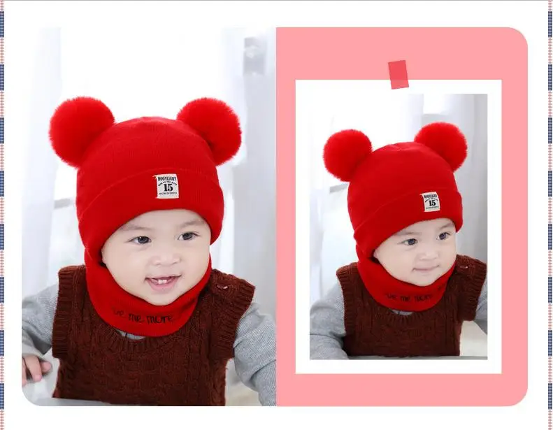 new hat scarf autumn and winter baby hat boys and girls hair ball hat O collar scarf winter warm knitted beanie hat scarf s