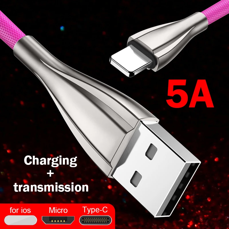 R02 USB линия передачи данных для iOS 1 м USB кабель для зарядки данных type-C Micro USB Мобильный телефон 5A Android супер зарядное устройство Быстрая зарядка кабель