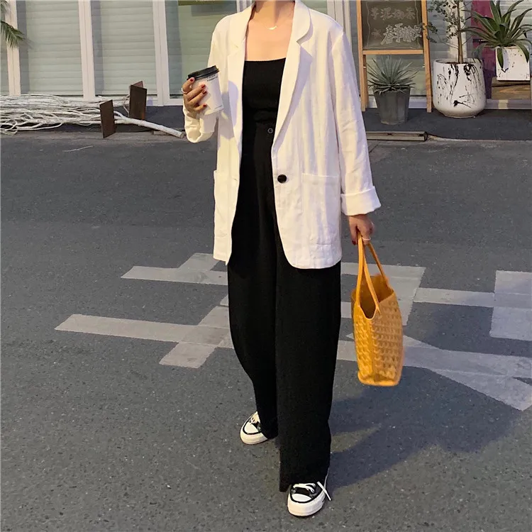 

Manya Autumn New Style Korean-style Unisex Style Versatile Slimming Loose Cotton Linen Thin Small Suit Coat Women's Self-Made Fa