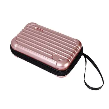 

PU Leather Mini Cosmetic Makeup Case Toiletry Handbag Travel Suitcase with Wristlet(Rose Gold)