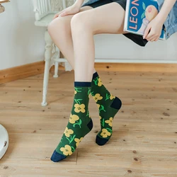 3 Pairs/Lot Women Socks For Spring Winter Female Flower Print  Retro Soft Cotton Socks Girl Fashion Vintage Style Socks
