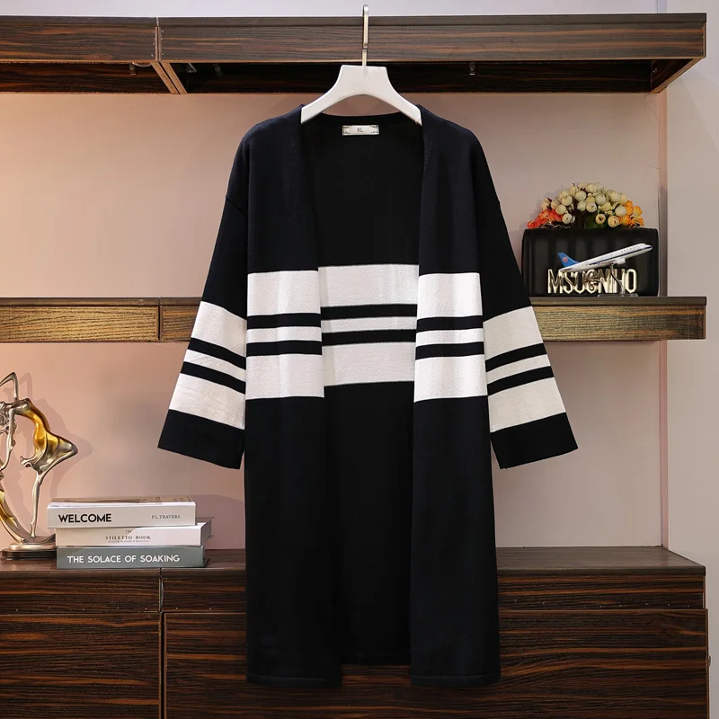 

Fat Size Female Dress Fat Sister Fashionable Slim Medium-length Knitted Open-top Coat In Autumn 2019