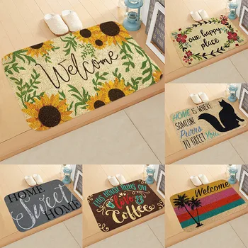

Fleece Doormat 40x60cm Welcome Home Rectangle Anti-slip Carpet Rug Bedroom Entrance Floor Mats Flower Dog Letter Pattern Decor