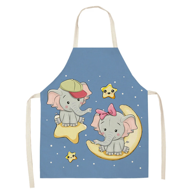 Kawaii Printed Elephant Car Sleeveless Aprons Kitchen Women Cotton Linen Pinafore Home Cooking Baking Waist Bib 53*65cm WQL0161 - Цвет: WQL0161-12
