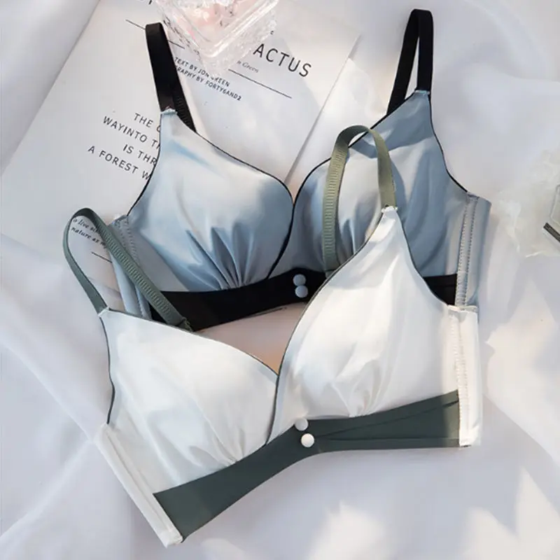 

New 2021 Women's Wire Free Bar Small Breasts Push Up Prevent Sagging Adjustment Type Underwear Sweet Breathable Lingerie