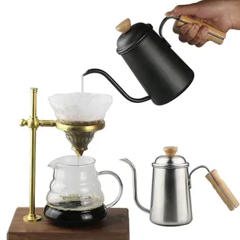 

650ml Fine Mouth Gooseneck Stainless Steel Wooden Handle Hand Drip Coffee Kettle 2020