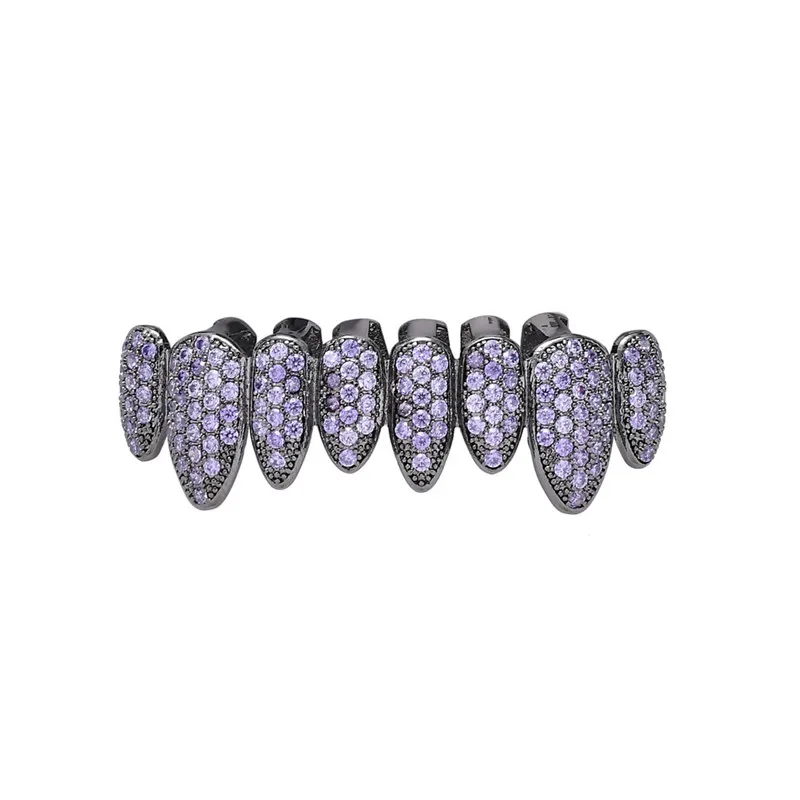 Purple Bottom Хип-хоп ЗУБЫ Grillz Iced Out AAA циркон сверху и снизу зуб набор 8 цветов мужские неправильные зуб Grillz ювелирные изделия - Окраска металла: Purple Bottom