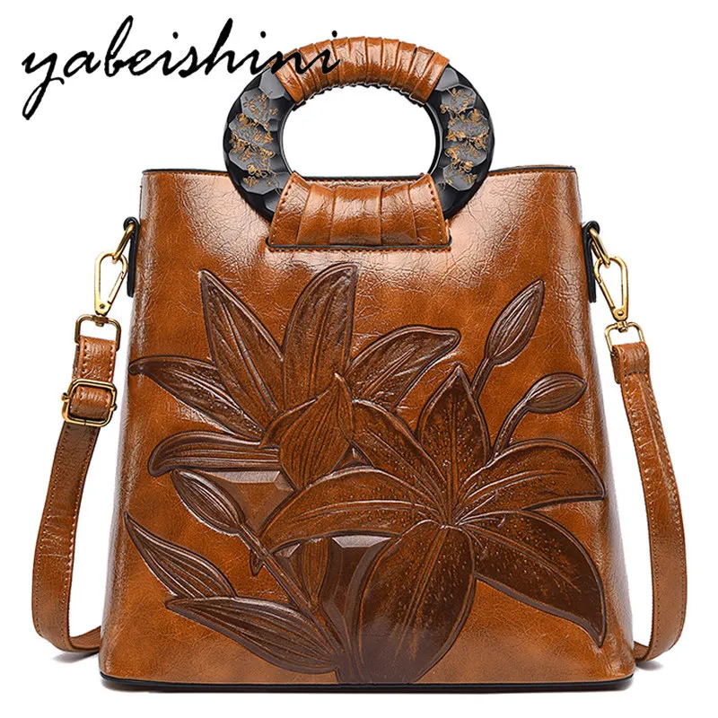 

High quality leather women bag Chinese style big flower crossbody bags for woman shoulder bag fashion sac a main bolso mujer