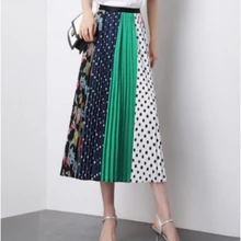 X летние юбки женские длинные плиссированные юбки плюс размер мультфильм печати белый черный плиссированные юбки Эластичная Высокая талия faldas