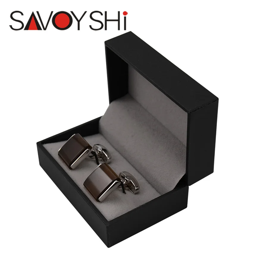 

Высококачественные запонки SAVOYSHI для мужских рубашек, запонки с квадратным коричневым камнем, фирменные ювелирные изделия, специальный подарок, Бесплатная гравировка имени
