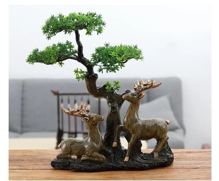 Китайский Творческий моделирование приветствует сосновый олень смолы украшения дома гостиной фигурки ремесла кабинет украшения офиса