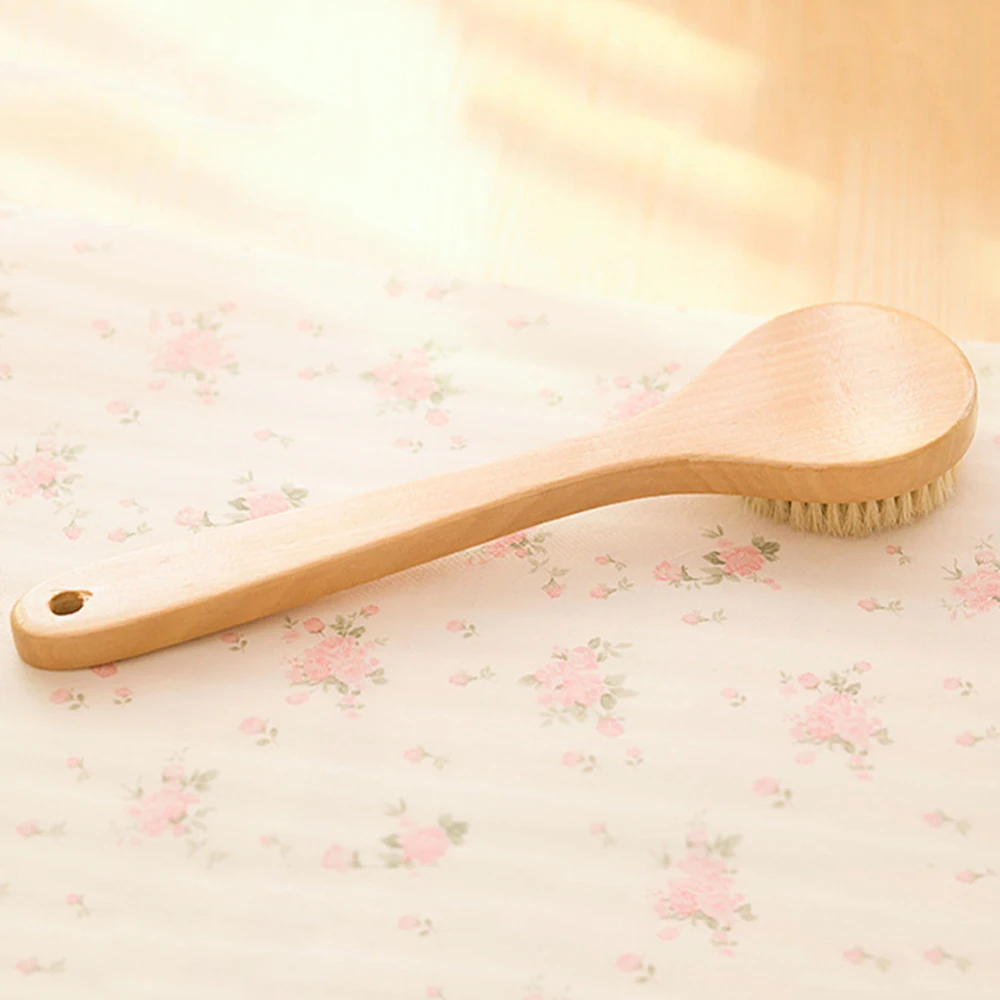 1pcs Body Skin Exfoliation Brush Round Natural Boar Bristle Wooden Brush Long Handle Wooden Detox Body Brush