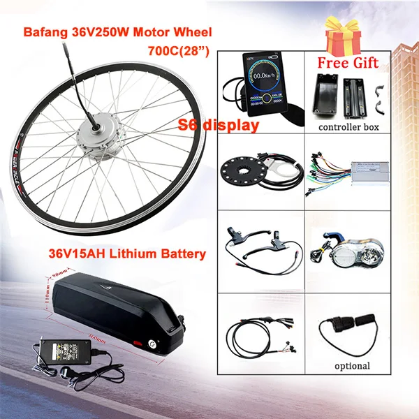 Bafang 36V 250W электрический велосипед комплект 36V15AH Ebike Набор 2" 700C 28" мотор для переднего колеса Набор для электровелосипеда E велосипед - Цвет: S6 display700C(28)