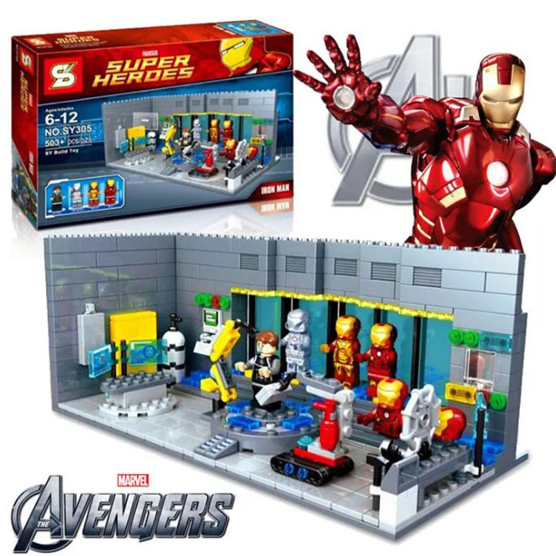 

503pcs Legoinglys Marvel Avengers Infinity War Super Heroes Iron Man Underground Laboratory Base Mark Armor Set Block 76125