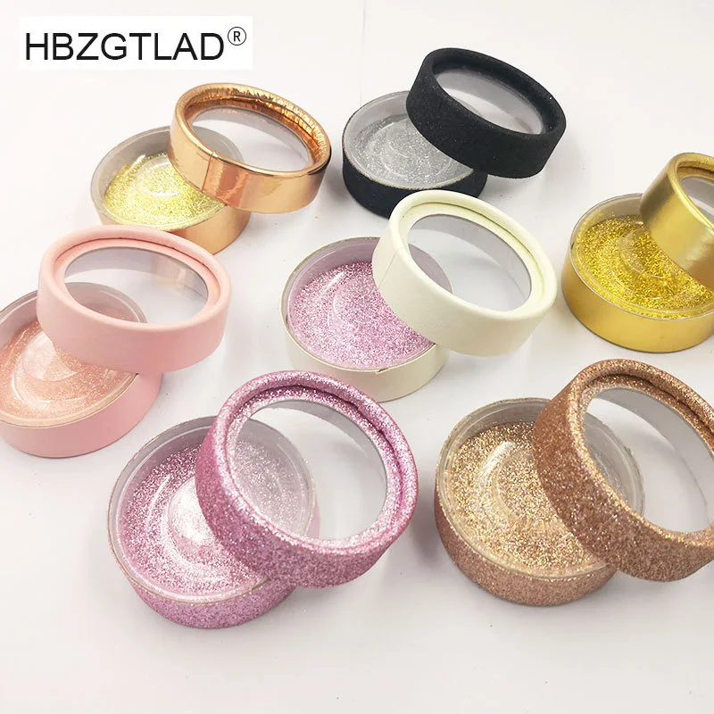

10pcs Wholesale false eyelash packaging box lash boxes custom your Logo Fake 3d Mink Eyelahes glitter round packing case empty