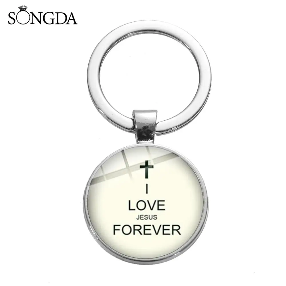 Religious Cross Faith Keychain I Love Jesus Forever Quote Key Chain