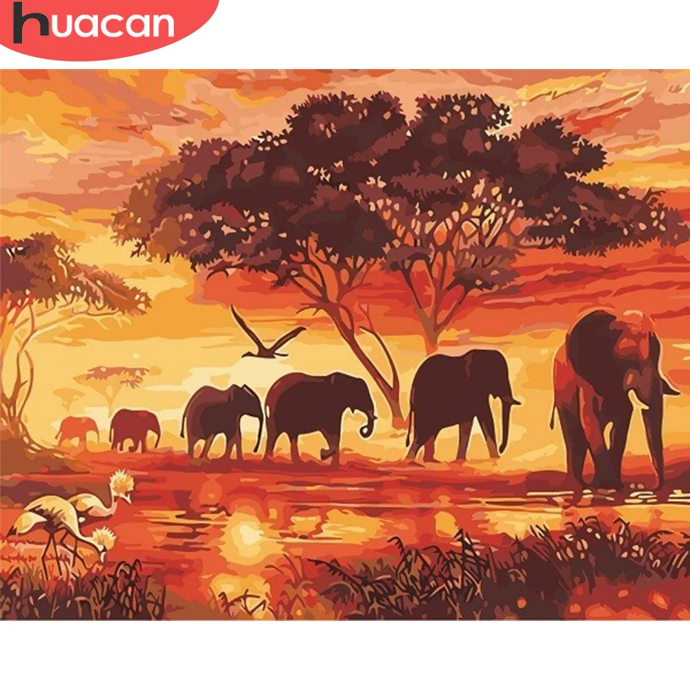 

HUACAN Oil Painting By Numbers Elephant Animals Kits Drawing Canvas DIY Pictures By Number Wall Art Hand Painted Gift Home Decor