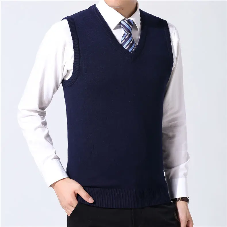 Zogaa свитер Мужская одежда осень зима теплый кашемировый шерстяной пуловер Homme Классический Повседневный жилет без рукавов с v-образным вырезом Свитера - Цвет: Тёмно-синий