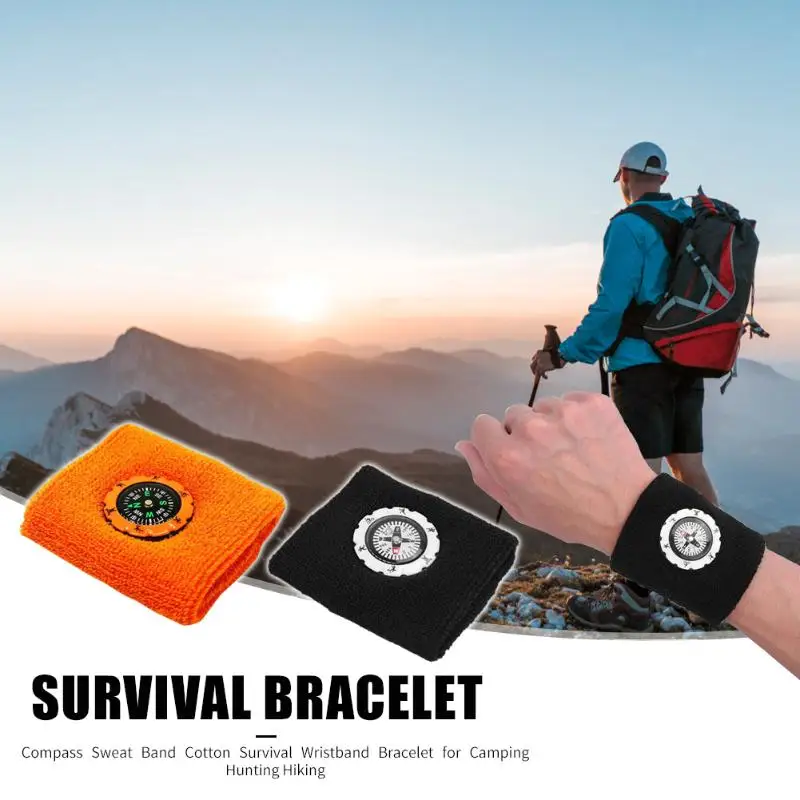 Открытый компас Sweatband Пот Группа хлопок выживания браслет для охоты Кемпинг Туризм Спортивные Принадлежности