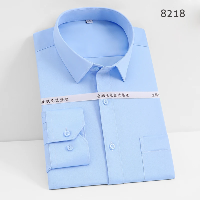 Большие размеры S до 8xl хлопок нежелезные деловые мужские рубашки с длинным рукавом и квадратным воротником с нагрудным карманом - Цвет: 8218