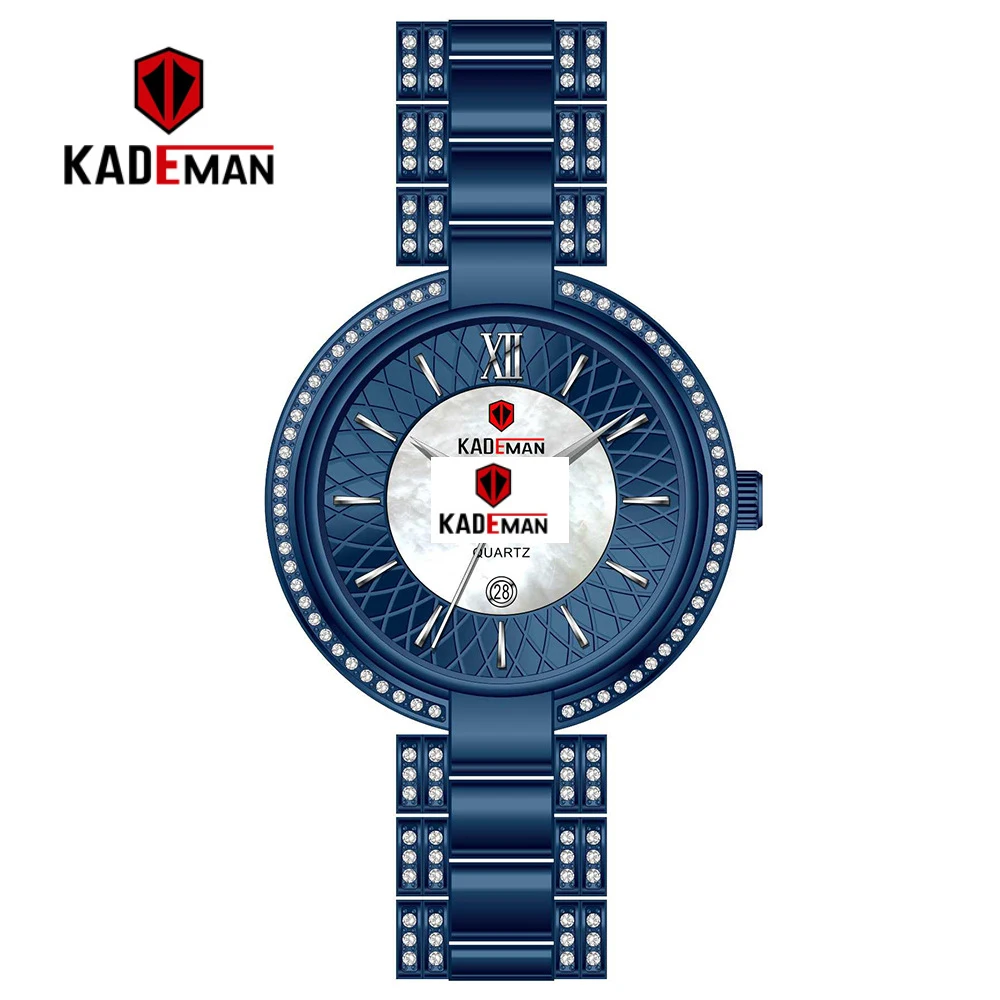 blue KADEMAN женские роскошные модные часы водонепроницаемые кварцевые часы Лидирующий бренд золотые полностью стальные женские наручные часы Relogio - Цвет: blue
