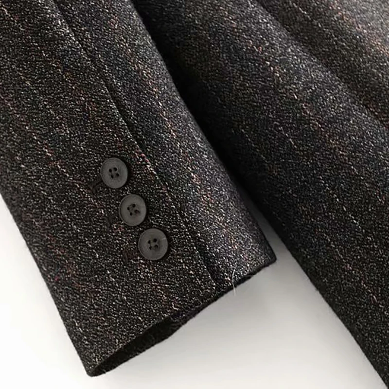 Women Vintage Striped Office Blazers Double Breasted Pockets Fashion Coat Long Sleeve Elegant Jacket Lady Marynarka Damska