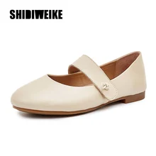 Демисезонные женские туфли-лодочки; Дизайнерская обувь из натуральной кожи; женская обувь на плоской нескользящей мягкой подошве; R144