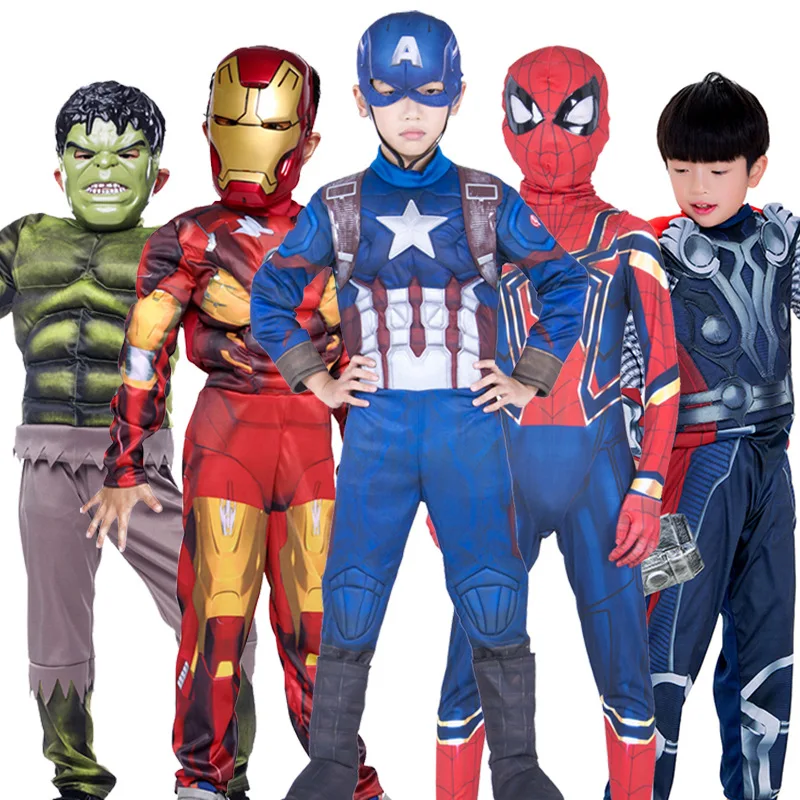 Костюм Супермена Человека-паука для косплея Железного человека для мальчиков, карнавальный новогодний костюм для детей, Звездные войны, Дэдпул, Тор, человек-муравей, Супер Марио