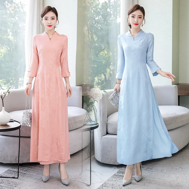 

20 Spring And Summer Improved Chinese Style Slim Fit Cheongsam Audrey Dark Decorative Pattern Cotton Linen Fairy Retro Long Dres