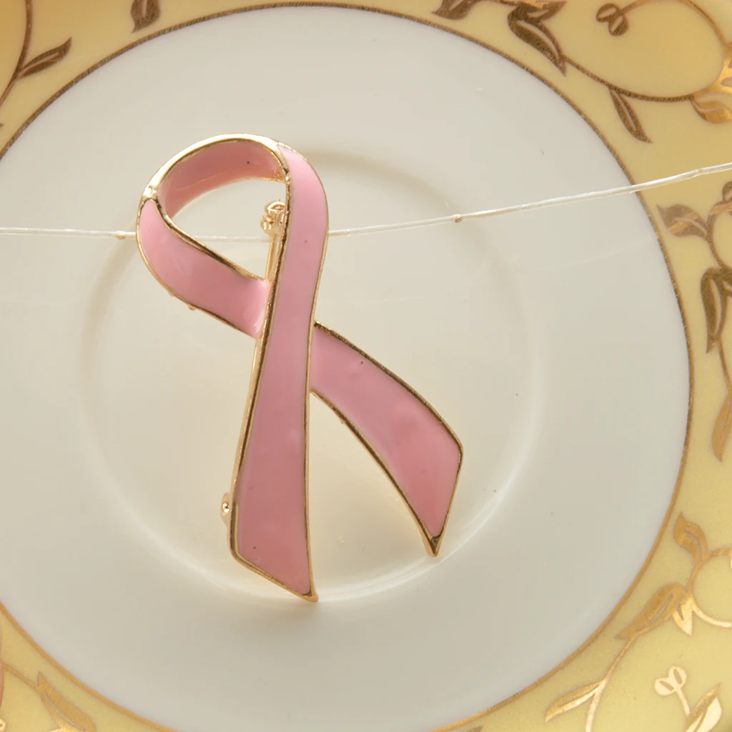 Pink Enamel Breast Cancer Awareness Charity Ribbon Brooch Pin