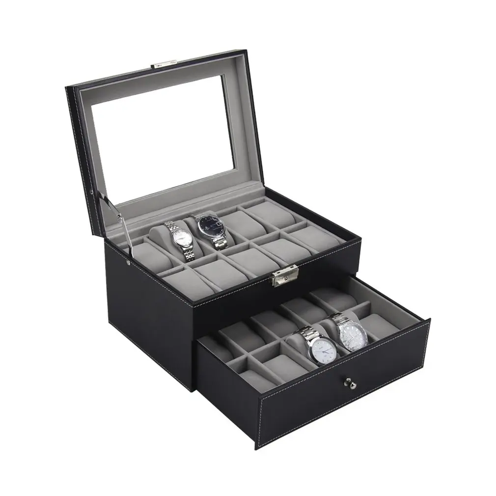 

20 Grids PU Leather Watch Box Double Layers Watches Container Organizer Box Jewelry Display Storage Case