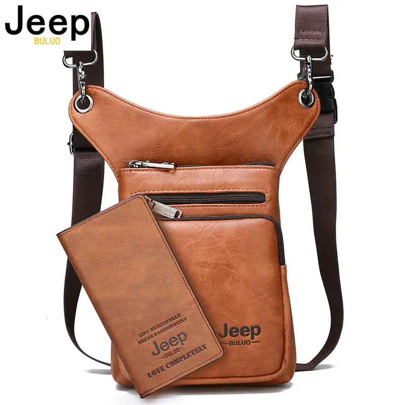 

JEEP BULUO Small Crossbody Shoulder Bag Split Leather Fashion Leg waist bag Multi-function Men Bags Totes New Young Male Mini
