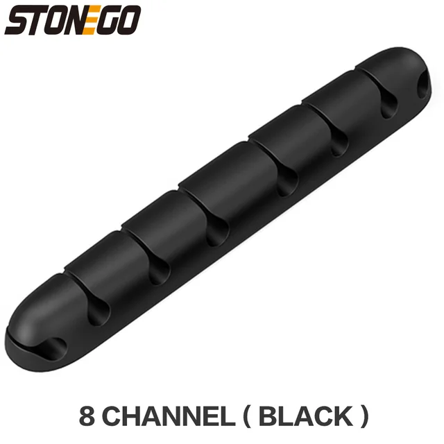USB Cable Organizer Wire Winder Silicone Tie Fixer Wire Management organizador Cord Clip Office Desktop Phone Cables holder 8 Channel ( Black )