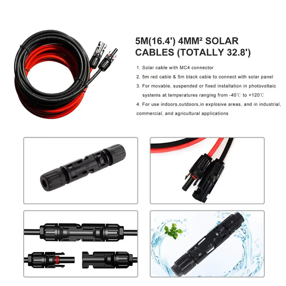 ECOWORTHY 5 м черный и красный Солнечные кабели провода с MC4 разъем удлинитель для панели солнечных батарей кабель для солнечной панели комплект аксессуаров