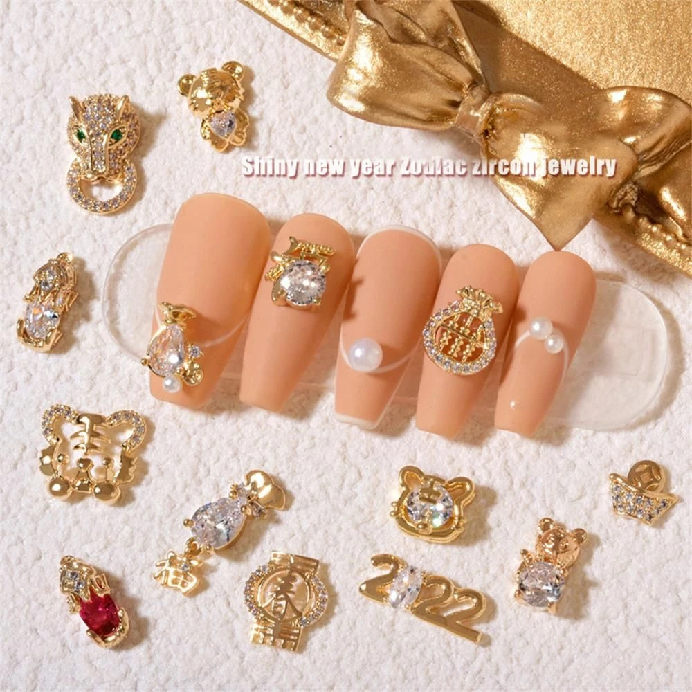 2022 Alloy New Year Zircon Tiger Lucky Money Bag Design Nail Art Decoration  Luxury Trendy Manicure Accessories|Rhinestones & Decorations| - AliExpress