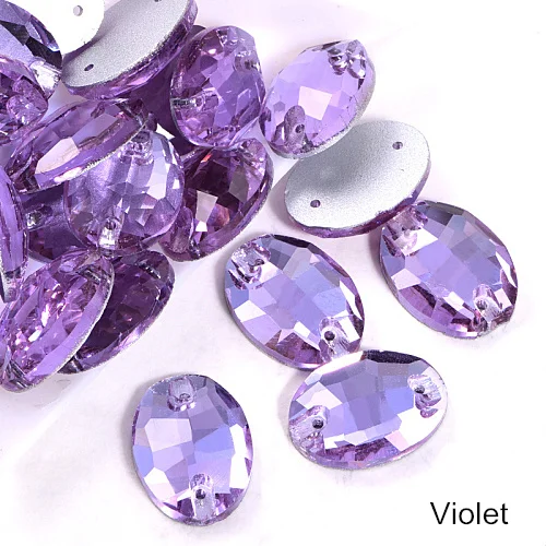 Violet Красочные хрустальные AB овальные стеклышки стразы с отверстиями плоские овальные стразы для шитья свадебное платье F0173 - Цвет: Violet
