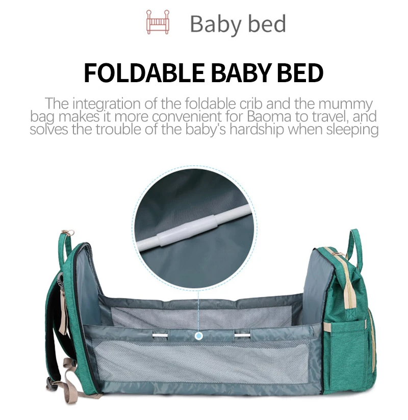 Extend Convertible Baby Diaper Bag Bed Backpack Multifunctional Foldable Baby Travel Storage Bag