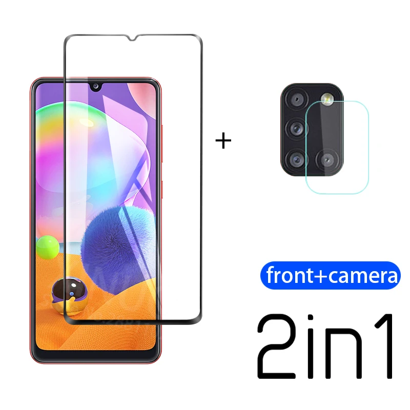 2-in-1 Tempered glass for Samsung Galaxy A31 A30S camera screen protector glas Galax A30 S A 31 31A protective film | Мобильные