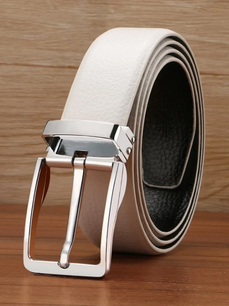 White silver buckle Мужские ремни для джинсов, дизайнерские, высокое качество, Коровья натуральная кожа, винтажные, с пряжкой, люксовый бренд, ремень, бизнес, коровья кожа, оранжевый ремень - Цвет: White silver buckle