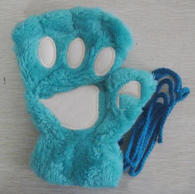 Women Cute Cat Claw Paw Plush Mittens Warm Soft Plush Short Fingerless Fluffy Bear Cat Gloves Costume Half Finger Black Beige - Цвет: A