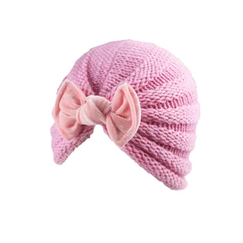 Baby Girls Solid Knitted Hat With Pleuche Bowknot Newborn Beanie Caps Big Bow Headwear Infant Toddler Hats Beanie Kids Headband 6