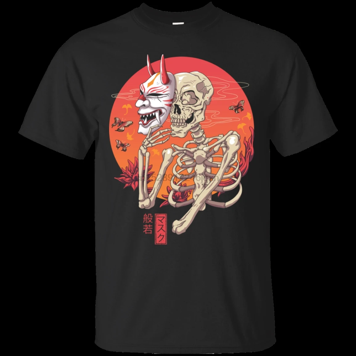 Маска Hannya Yokai Забавный Скелет портрет искусство унисекс черная футболка 2019
